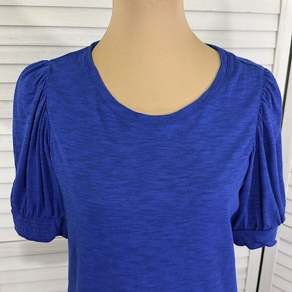 Chico’s Slub Top Size 1 (8) Blue Short Sleeve - Picture 3 of 12